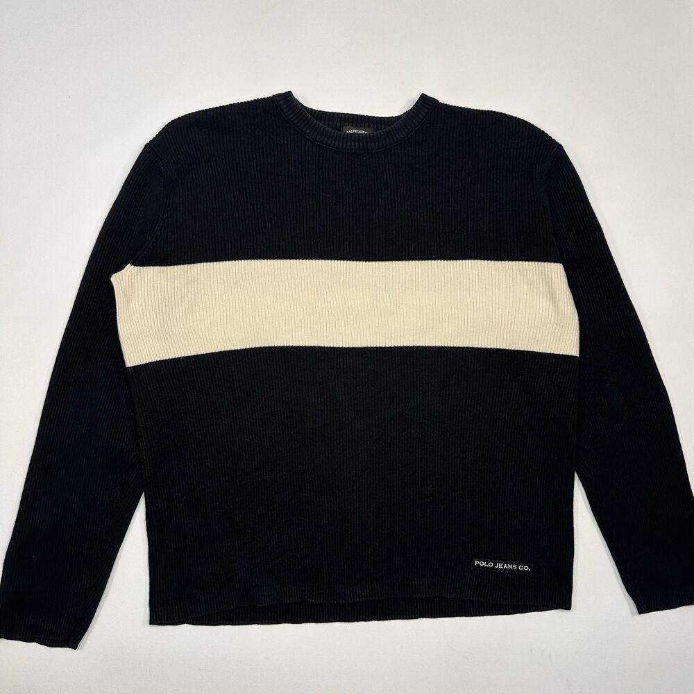 Vintage Y2K Ralph Lauren Polo Jeans Co. Cotton Crewneck Sweater with Wide Stripe